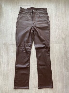 GAP Vintage Slim High Rise Faux Leather Pants Size 26 Brown Vegan Straight Leg
